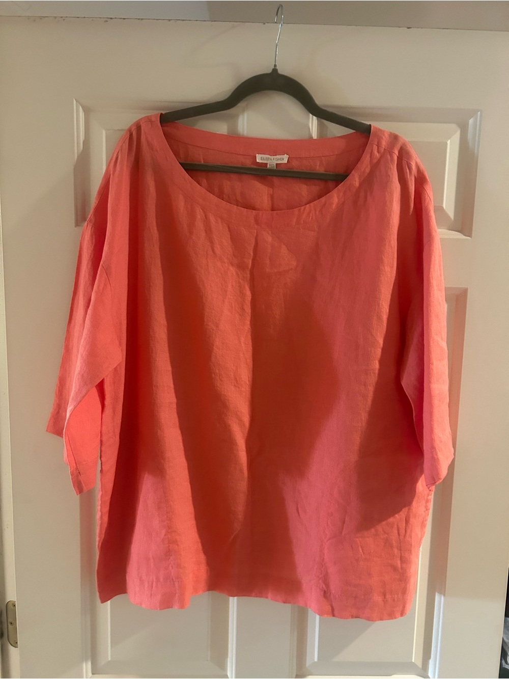 Eileen Fisher Coral Scoop-Neck Linen Tunic Top